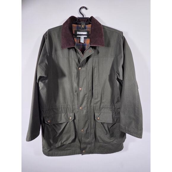 LL Bean Jacket Green Barn Field Coat Corduroy Collar Flannel Lined Men's L T - Picture 1 of 10